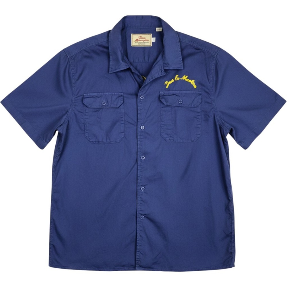 Deus Ex Machina Fleetwood Shirt XL Navy Blue Short Sleeve Embroidered Work Shirt